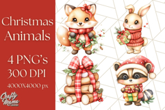 Vintage Christmas Clipart PNG, Cute Animals Holiday Elements Product Image 1
