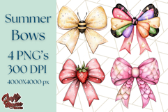 Watercolor Summer Bow Clipart PNG, Coquette Bright Bow Png Product Image 1