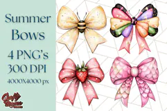 Watercolor Summer Bow Clipart PNG, Coquette Bright Bow Png Product Image 1