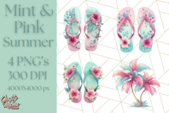 Pink and Mint Summer Clipart PNG Beach Icons, Summer Fun Png Product Image 1