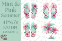 Pink and Mint Summer Clipart PNG Beach Icons, Summer Fun Png Product Image 1