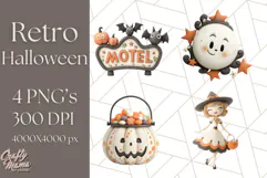 Retro Halloween Clipart Vintage PNG Graphics, 50s Holiday Product Image 1
