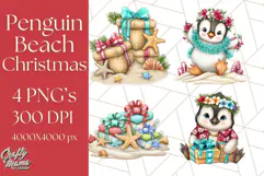 Christmas Penguins The Beach Clipart PNG, Tropical Holiday Product Image 1