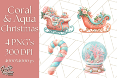 Coral and Aqua Christmas Clipart PNG, Pastel Holiday Art Product Image 1