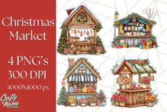 Cozy Christmas Market Stall Clipart PNG, Holiday Art Png Product Image 1