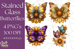 Stained Glass Butterfly and Sunflower PNG Clipart Product Image 1