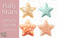 Cute Puffy Star Clipart PNG, 3D Glossy Pastel Stars Clip Art Product Image 1