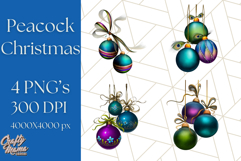 Peacock Christmas Clipart in Jewel Tones, Christmas Png Product Image 1