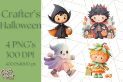 Kawaii Halloween Clipart Cute Kids and Candy Elements Png Product Image 1