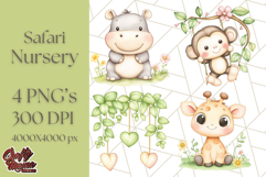 Pastel Safari Jungle Baby Animals PNG Clipart, Nursery Product Image 1