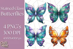 Stained Glass Butterfly PNG Colorful Clipart for Sublimation Product Image 1
