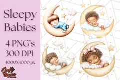 Sleeping Baby on Moon PNG, Cute Night Sky Baby Clipart Png Product Image 1