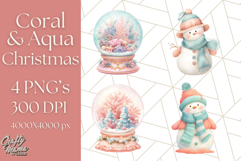 Coral and Aqua Christmas Clipart PNG, Pastel Holiday Art Product Image 1