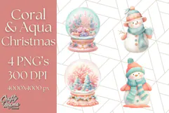 Coral and Aqua Christmas Clipart PNG, Pastel Holiday Art Product Image 1