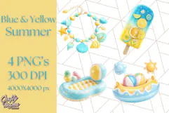Sky Blue and Sunshine Yellow Summer Clipart PNG, Tropical Product Image 1