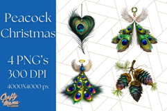 Peacock Christmas Clipart in Jewel Tones, Christmas Png Product Image 1