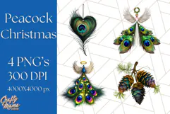 Peacock Christmas Clipart in Jewel Tones, Christmas Png Product Image 1