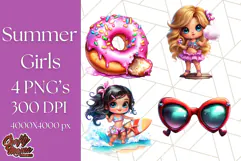 Chibi Summer Girls Clipart PNG, Bright Kawaii Summer Art Product Image 1