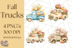 Vintage Truck Pumpkin and Fall Flowers PNG Clipart, Autumn Product Image 1