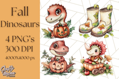 Fall Dinosaur PNG Clipart with Autumn Elements, Cute Dino Product Image 1