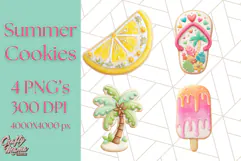 Summer Iced Cookie Clipart PNG, Cute Tropical Cookies Product Image 1