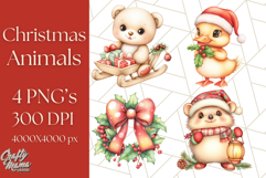 Vintage Christmas Clipart PNG, Cute Animals Holiday Elements Product Image 1