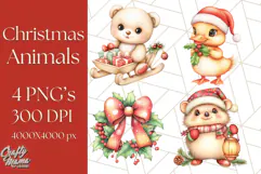 Vintage Christmas Clipart PNG, Cute Animals Holiday Elements Product Image 1