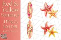 Strawberry Red Lemon Yellow Summer Clipart PNG, Summer Icons Product Image 1