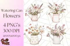 Watering Can Flowers PNG, Rustic Floral Watercolor Clipart Product Image 1