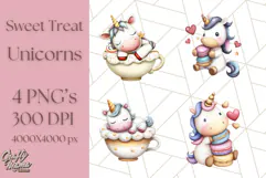 Cute Dessert Unicorn PNG Clipart with Cupcakes & Candies Product Image 1