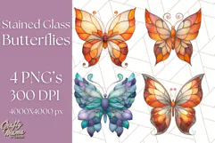 Stained Glass Butterfly PNG Colorful Clipart for Sublimation Product Image 1