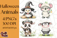 Halloween Animal Costumes PNG, Cute Spooky Animals Clipart Product Image 1