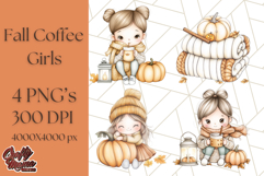 Pumpkin Spice Chibi Girls, Fall Accessories PNG, Cozy Autumn Product Image 1