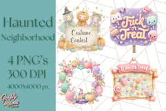 Halloween Neighborhood Clipart PNG for Trick or Treat Product Image 1