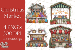 Cozy Christmas Market Stall Clipart PNG, Holiday Art Png Product Image 1