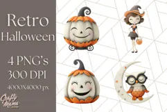 Retro Halloween Clipart Vintage PNG Graphics, 50s Holiday Product Image 1