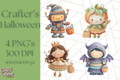 Kawaii Halloween Clipart Cute Kids and Candy Elements Png Product Image 1