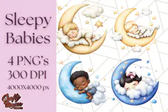 Sleeping Baby on Moon PNG, Cute Night Sky Baby Clipart Png Product Image 1