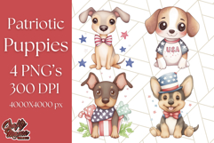 Patriotic Dogs Clipart, Cute 4th of July Puppies PNG Product Image 1
