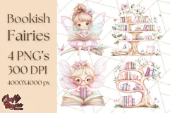 Bookish Fairy PNG Clipart, Whimsical Reading Elements Png Product Image 1