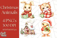 Vintage Christmas Clipart PNG, Cute Animals Holiday Elements Product Image 1