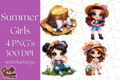 Chibi Summer Girls Clipart PNG, Bright Kawaii Summer Art Product Image 1