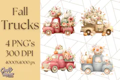 Vintage Truck Pumpkin and Fall Flowers PNG Clipart, Autumn Product Image 1
