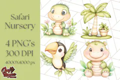 Pastel Safari Jungle Baby Animals PNG Clipart, Nursery Product Image 1