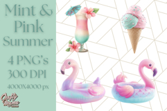 Pink and Mint Summer Clipart PNG Beach Icons, Summer Fun Png Product Image 1