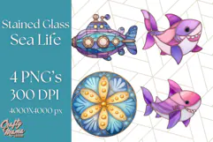 Stained Glass Sea Creatures PNG Clipart, Ocean Fantasy Product Image 1