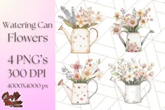 Watering Can Flowers PNG, Rustic Floral Watercolor Clipart Product Image 1