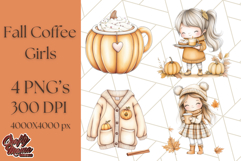 Pumpkin Spice Chibi Girls, Fall Accessories PNG, Cozy Autumn Product Image 1