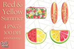 Strawberry Red Lemon Yellow Summer Clipart PNG, Summer Icons Product Image 1