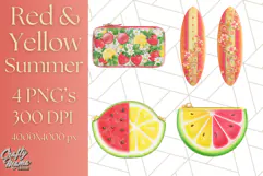 Strawberry Red Lemon Yellow Summer Clipart PNG, Summer Icons Product Image 1